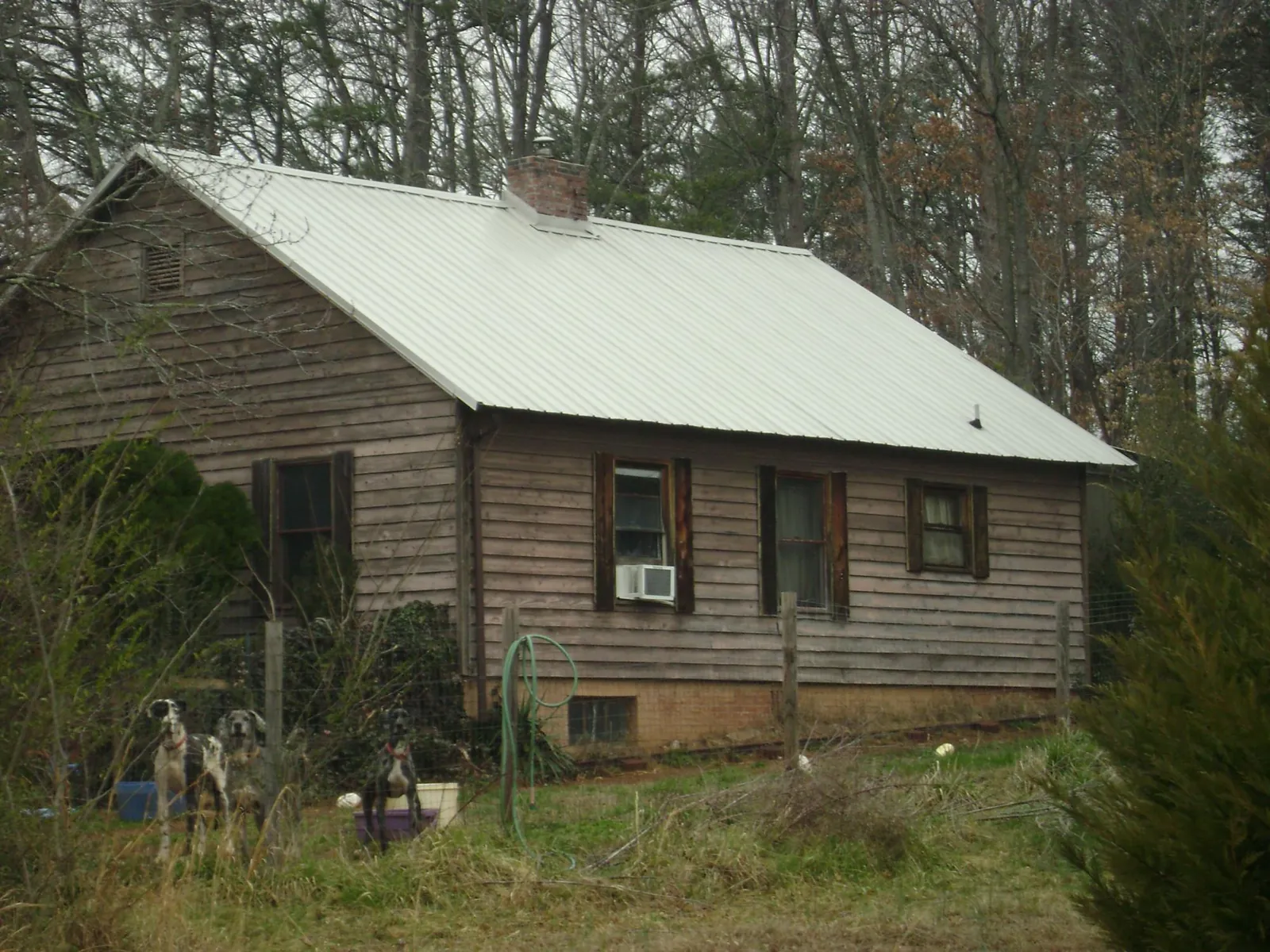 White metal roof on an old wood sided farmhouse, from a Metal Roof Installation job in Mendota